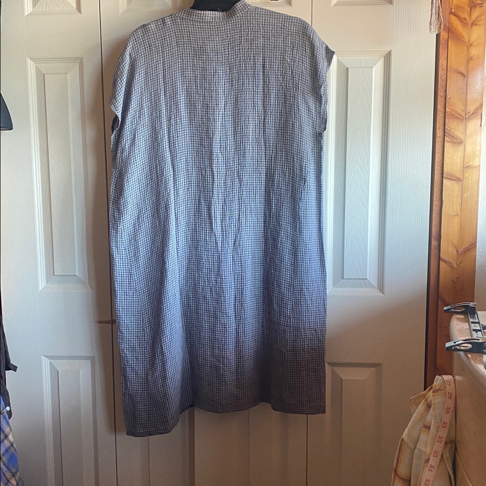 Eileen Fisher NWT Gingham Cap Sleeve Organic Linen Shirtdress medium - Picture 6 of 14